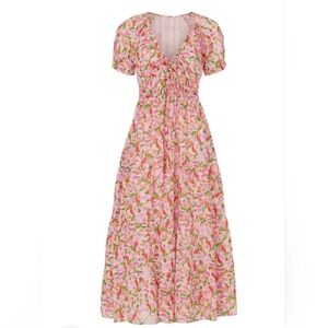 Banjanan Pink Floral Maxi Dress with Green & Coral Print
